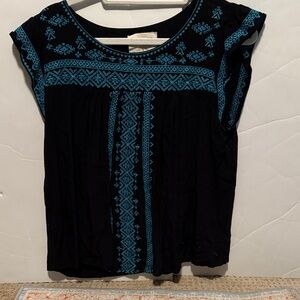 Savanna Jane Black Top with Blue Embroidery Large